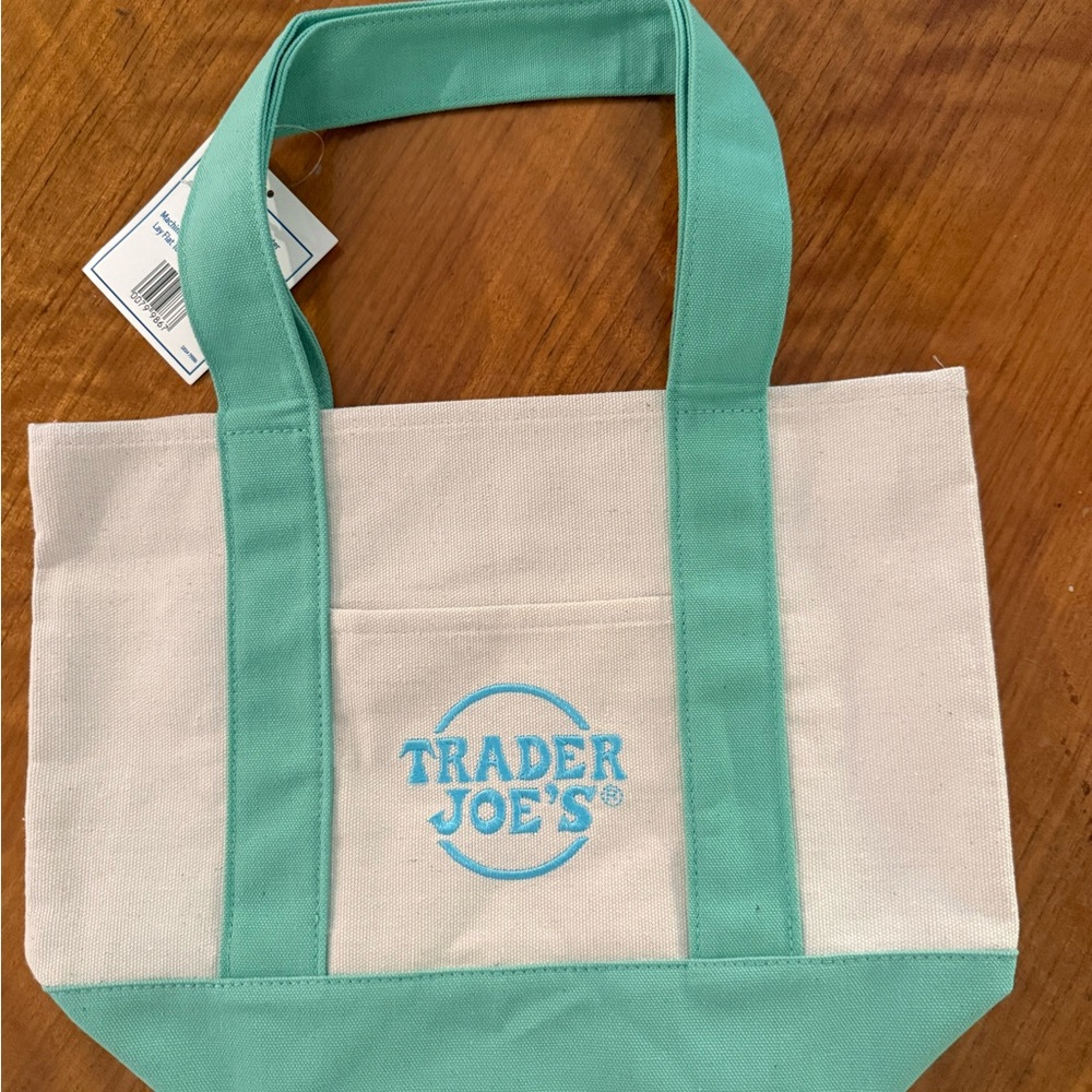 Trader Joe’s Canvas Tote Bag in Aqua and Natural